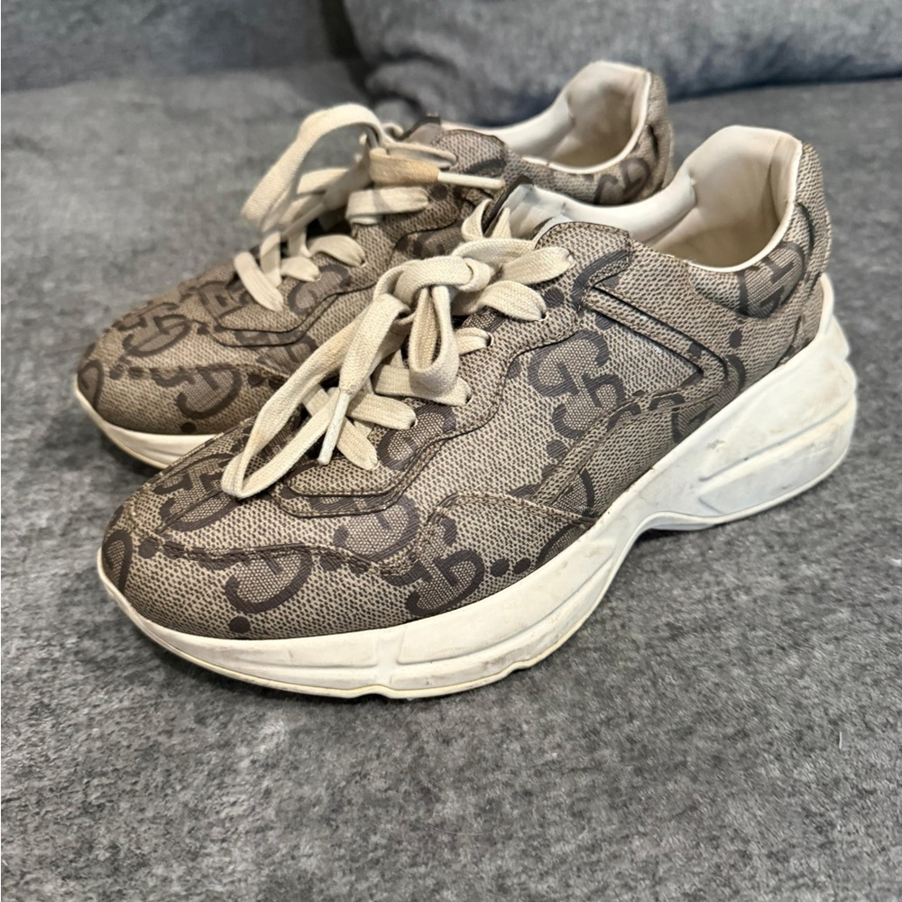 Gucci Beige and Brown Logo Chunky Lace-Up Sneakers